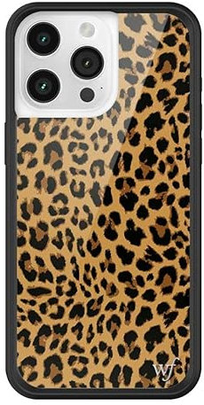 Wildflower Schutzhüllen – Miau, kompatibel mit Apple iPhone 15 Pro Max, Leopardenmuster, braun, schwarze Punkte, niedlich, trendig, schützender schwarzer Stoßfänger, 1,2 m Falltest-zertifiziert,