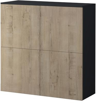 Mai & Mai Möbel Kommode Aufbewahrungsschrank mit 4 Türenin Anthrazit matt + Eiche Greige Sideboard Schrank Mehrzweckschrank BTH: 100x36,4x98 cm Schrank04
