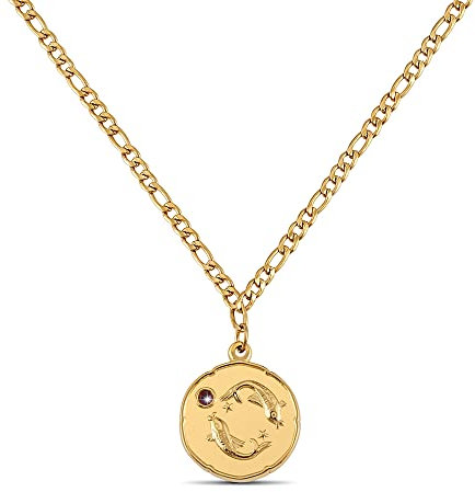 GD GOOD.designs Sternzeichen Kette Fische Gold mit Geburtsstein für Damen - 18K vergoldete Halskette mit Zodiac Anhänger