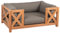 MR. DEKO® Hundebett L Teak mit Kissenset grau | Hundekorb mit Teakholz Vollholz Rahmen 95x75x45 cm (LxBxH) | Massivholz Hundesofa mit 4-teiligen Kissenset | Wohlfühloase für Hund oder Katze