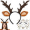 Axinyijia Reh Geweih Haarreif, Karneval Reh Kostüm Set für Damen Kinder, Reh Ohren Rentier Haarreif mit Gesichtstattoo für Fasching Cosplay