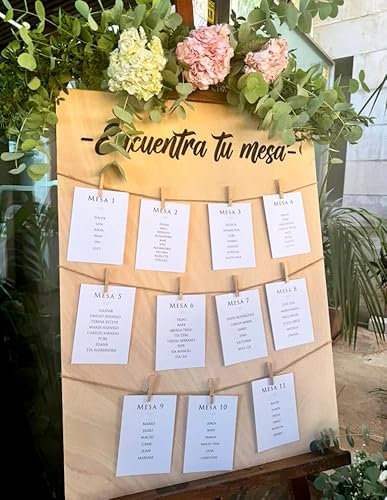 Seating Plan Boda Rústica en Madera y Cuerda hasta 12 Mesas, 60 x 80 cm, Tablero para Colocar el Plan de Asientos de Tus Invitados, Seating Chart, Seating Plan Original