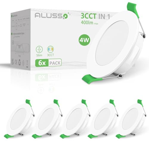 ALUSSO LED Einbaustrahler 230V Flach IP44, 4W LED Spots 280LM, Kaltweiß 6500K Einbauleuchten, 30mm Ultra Flach, Einbauspot Loch 55-68mm, Deckenspots für Badezimmer Küche Wohnzimmer, 6er Set
