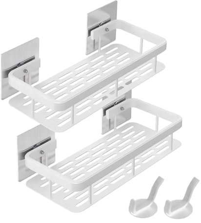 PRIME ESSENTIALS® Pack 2 Estanterías de Baño Adhesivas sin Taladro en Aluminio Premium | Estante de Ducha con Ventosas I Accesorios Adhesivos de Baño Sin Taladro I 2 Toalleros Adhesivos Inlcuidos.
