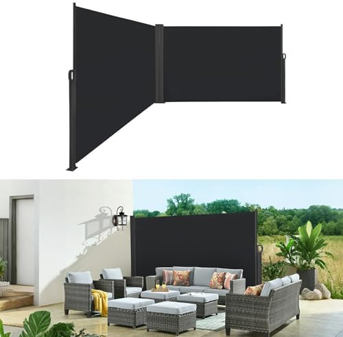 Kuro-sagol Doppelseitige Seitenmarkise Einziehbare Sichtschutz Markise Balkon Windschutz mit Griff wasserdichte UV-beständige Markise für Terrasse, Garten, Balkon und Pool(dunkelgrau,160x600cm)