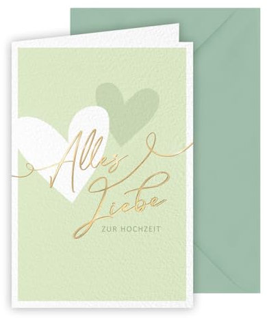KE - Moderne Glückwunschkarte zur Hochzeit, DIN B6, Stilvolle Druckkarte aus Karton mit Goldprägung inkl. Umschlag, Motiv: Herzen