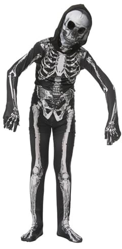 TOPOQ Halloween Zombie Costume Mummy Outfit for Kids Adults Skeleton Onesie Jumpsuit Scary Dead Costume With Hood Removable Skull Head Mask Hat Cosplay Party Props Fancy Dress Breathable
