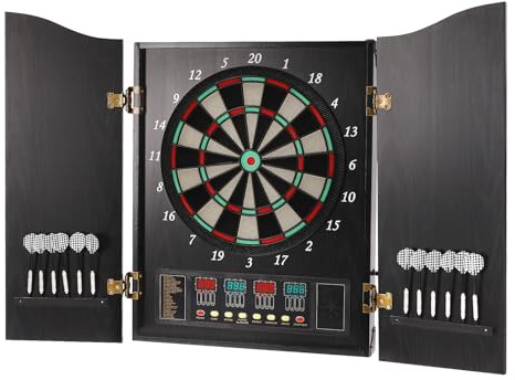 Skåp darttavla 102 x 62 cm vikbar darttavla med 12 pilar och 88 darthuvuden, elektronisk darttavla 4 lysdioder display dekorativ darttavla skåp set för kontor, trädgårdar