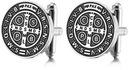 TEAMER St. Benedikt Manschettenknöpfe Edelstahl St. Benedikt Manschettenknöpfe Jesus Kreuz Religiöses Katholisches Amulett der Stärke Glaube Schutz Frieden Gebet Schmuck Für Frauen Männer