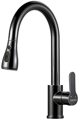 Robinet de cuisine haute pression avec douchette extractible, mitigeur de cuisine, 3 modes, noir