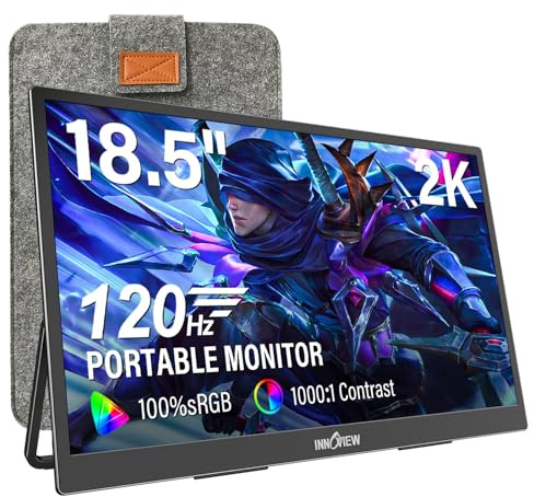 InnoView - Monitor portátil 2K para portátil de 47 cm, 2560 x 1440p, QHD, 120 Hz, 100 % sRGB USB-C estándar HDMI DP puerto de juegos, HDR Travel externo segunda visualización para computadora portátil