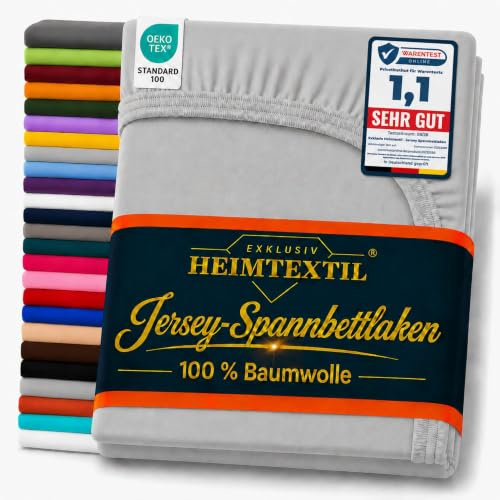 EXKLUSIV HEIMTEXTIL Jersey Spannbettlaken 160 x 200 cm Grau 100% Baumwolle Öko - Tex Zertifiziert Bed-Sheet Bettlaken Spannbetttuch