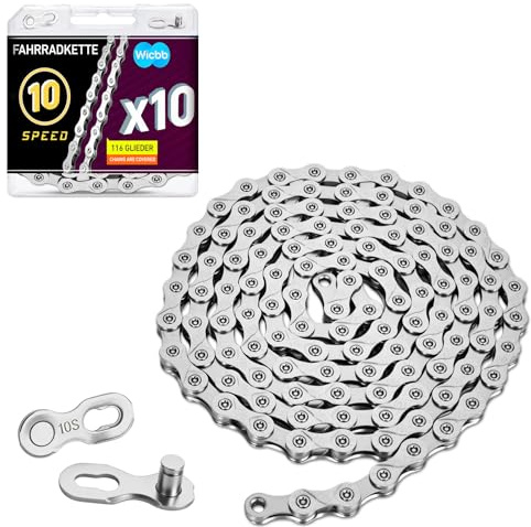 Wicbb 10-fach Fahrradkette 116 Glieder mit Kettenschloss Silber | 10 Speed, Für Mountainbike Sportbike, Langlebige Bicycle Chain, Kompatibel mit Verschiedenen Fahrradtypen