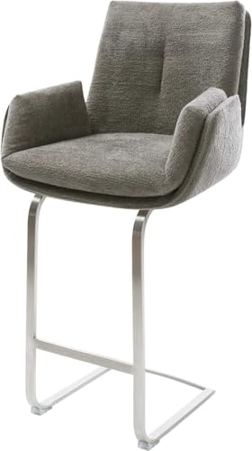 DELIFE Barstuhl Clea-Flex Freischwinger Flach Edelstahl Silberfarben Bouclé Soft Schlamm