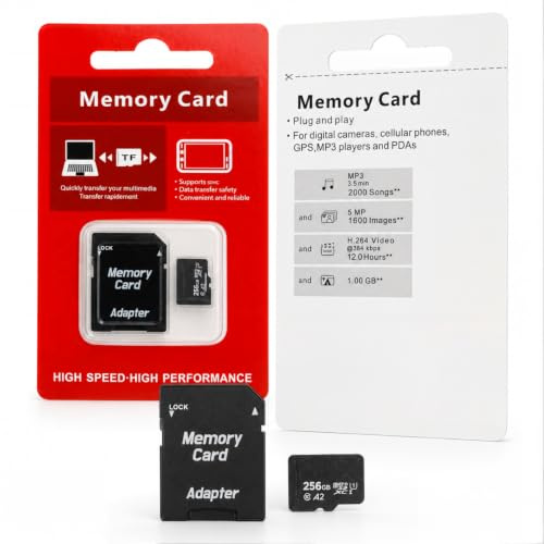Memory Card Carte Micro SDXC 256 Go Haute Vitesse (A2, U1, V30, Classe 10) avec Adaptateur SD – Carte mémoire pour Appareil Photo, téléphone, Tablette, Switch, vidéo