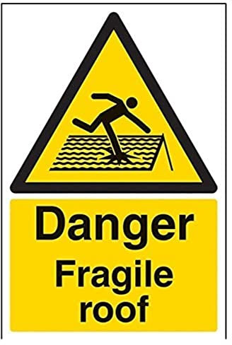 V Safety 63018AU-S Danger Fragile Roof Sign - Portrait - 200mm x 300mm - Self Adhesive Vinyl, Black/Yellow