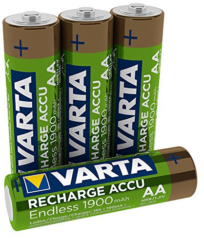 VARTA Recharge Accu Endless Energy AA Mignon Ni-MH Akku 4er Pack 1900mAh – bis zu 2100 Ladezyklen, geringe Selbstentladung, vorgeladen und Ready2Use – wiederaufladbar ohne Memory Effekt