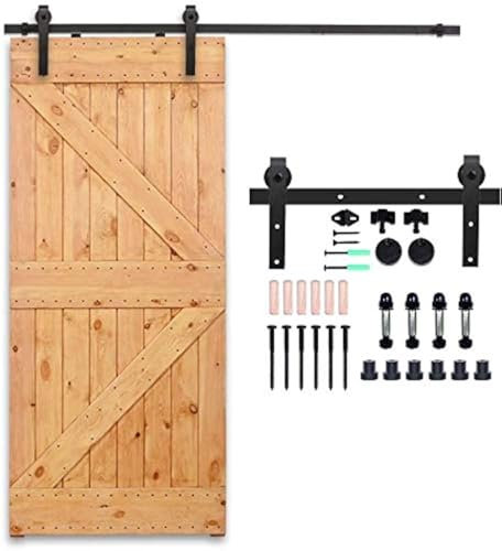 CCJH Binario per Porta Scorrevole Kit 183cm(6FT) Binario Scorrevole Esterno Muro Completo Accessori per Porte Scorrevoli Singole, Nero