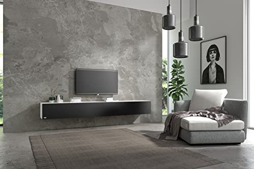 Wuun® TV Lowboard TV Board hängend I 100cm-280cm I Hängeschrank Wohnwand/Somero Weiß-Matt/Schwarz-Matt I 240cm