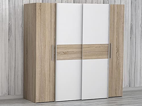 möbelando Kleiderschrank Schlafzimmerschrank Klamottenschrank Schrank Kaleb I Sonoma-Eiche/Weiß