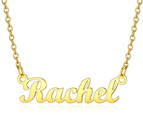 Custom4U Damen Halskette mit Namen Rachel in Carrie Stil Namenskette Gold Frauen Mädchen Edelstahl Namensketten 45cm+5cm für Freundin, Mutter, Schwester