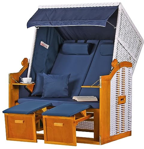 bene living Strandkorb Ostsee - Uni/blau - PE weiß