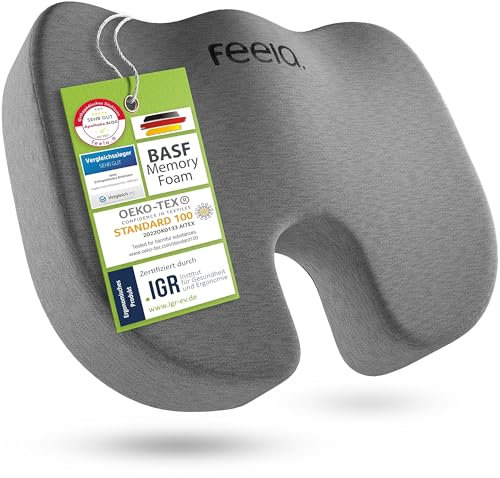 feela.® Orthopädisches Sitzkissen [3 Härtegrade] - Ergonomisches Sitzkissen für Bürostuhl & Co - Wirkt Schmerzreduzierend, Erhöht Sitzkomfort, Fördert Durchblutung und Entlastet das Steißbein (Hart)