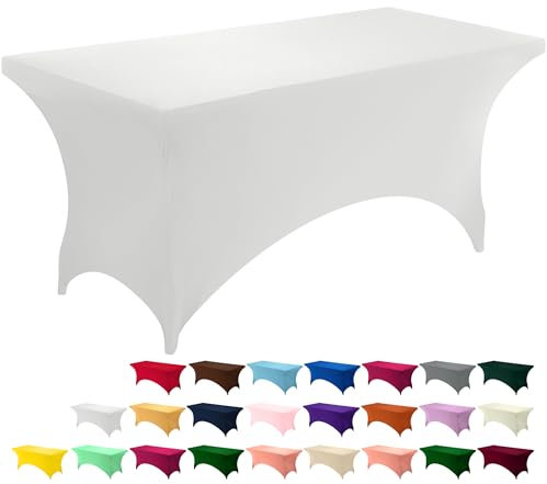 Utopia Kitchen Spandex-Tischdecke 1 Packung [8FT, Weiß] Waschbare und Knitterfreie Rechteckige Stretch-Tischdecke für Veranstaltungen, Hochzeiten, Bankette und Partys [244Lx76Wx76H] cm