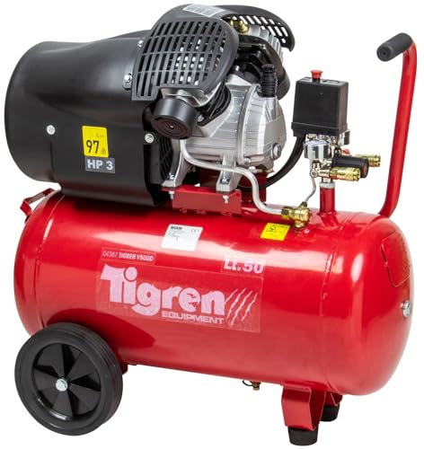 TIGREN V50DD V-Twin Direct Drive Air Compressor, 2-Cylinder Oil-Lubricated 230V 50L 3hp / 2.2kW 116psi / 8 Bar 13CFM 97dB