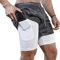 MANLUODANNI Herren Running Shorts, 2 in 1 Shorts Men Laufshorts Fitness Sporthose Kurz Jogginghose Schnelltrocknende Laufhose mit Taschen Reißverschlussfach Tarnung grau L