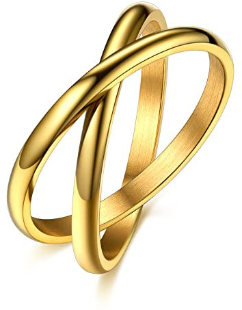 Bestyle Ring Damen aus Edelstahl Wickelring Doppel-Ring Fingerring Rolling Rings Gold #9