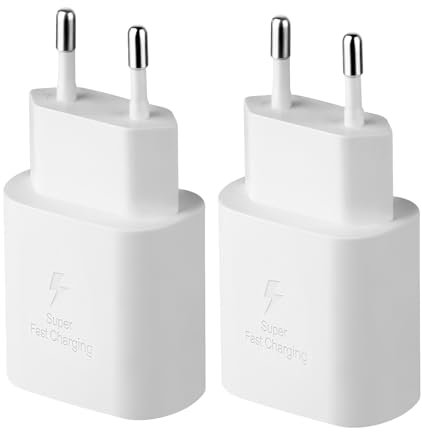 KAIMENGLONG Chargeur USB C 25 W 2 Pièces Chargeur Rapide, Adaptateur Secteur PD de Type C pour Samsung Galaxy S25/S24/S23/S22/S21FE/S25+/S20/Note20/10/A55 A53 5G, iPad Pro 12.9, Pixel (sans Câble)