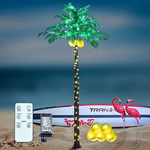 Lighted Palm Tree 8FT 256 LED Artificial Palm Tree for Decoration Outdoor and Indoors , Perfect Home Decor for Summer Holiday Christmas Patio Pool