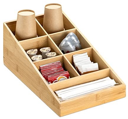 Navaris Coffee Station Organiser - 7 Compartment Organiser for Sugar, Creamer, Tea Supplies - Office and Kitchen Countertop Organisation