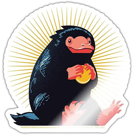 Spreadshirt Phantastische Tierwesen 3 Niffler Gold Sticker, max. 10x10 cm, 10 x 10 cm, Weiß glänzend