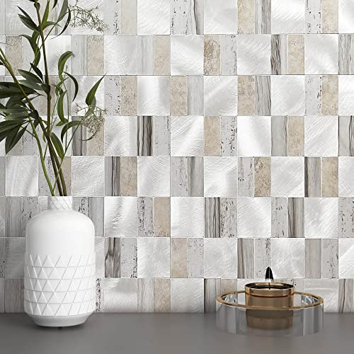 BeNice Selbstklebende Fliesen Küche,Fliesenaufkleber Bad Aufkleber Fliesen Wandplatte aus Metall Selbstklebendes Mosaik(Grau 5Stück)