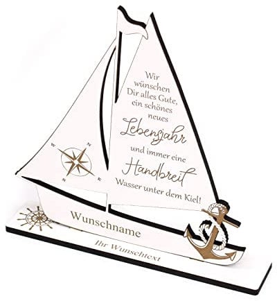 Geldgeschenk Geburtstag Schiff mit Namen und Wunschtext - für Geld Gutschein Weiß