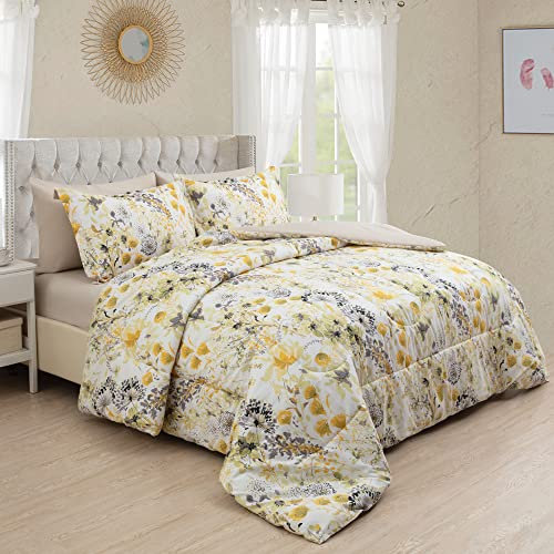 Marina Decoration Ultraweiches, luxuriöses, flauschiges Gänsedaunen-Alternative Bett in einer Tasche, moderne Hortensien-Blumenmuster, King Size