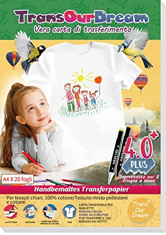 TransOurDream A4X20 Transferpapier für Malerei/Zeichnungen, für helle Stoffe, Weiß