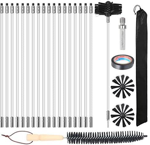MaxEarn 24 STK Kaminbürste Stange Set mit 18 Flexible Stangen 410 mm+ 2 Bürstenköpfen 100mm + 1 Lange Holzbürste + Zubehör, Schornstein Reinigungsbürsten Kit für Kamin/Abwasserrohr/Trockner Vent