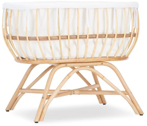 CuddleCo Aria Rattan Baby Crib and Mattress, 0-6 Months | Bedside Co-Sleeping Cradle, Suitable for Newborn, Liner Included
