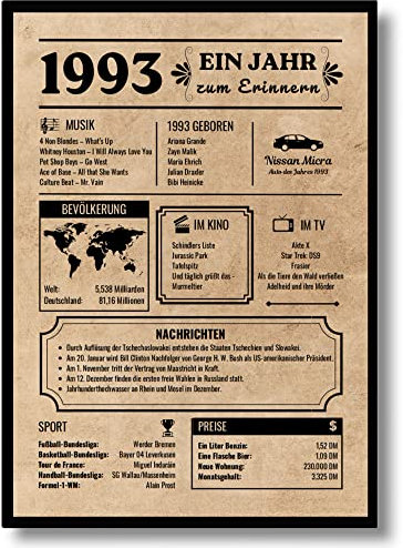 EQUIK PRODUCTS Geburtstagskarte 1993 | Geburtstagsgeschenk für Männer und Frauen | Geburtsjahr 1993 | Vintage Poster | Dekoration und Geschenkidee | Zurück in 1993 (1993)