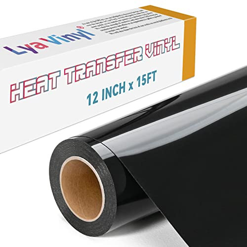 Lya Vinyl 15FT Heat Transfer Vinyl, Black Iron on Vinyl Roll for Cricut, Silhouette Cameo, Black HTV Vinyl for DIY Fabric, Clothes, Bags, and Other Textiles