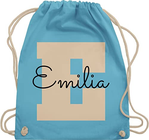 Turnbeutel Rucksack - Initialen - Personalisiertes Geschenke mit Namen Weihnachts-Geschenke Geschenkideen Wichtelgeschenk - Unisize - Hellblau - e und name schulkind beutel buchstaben stoffbeutel