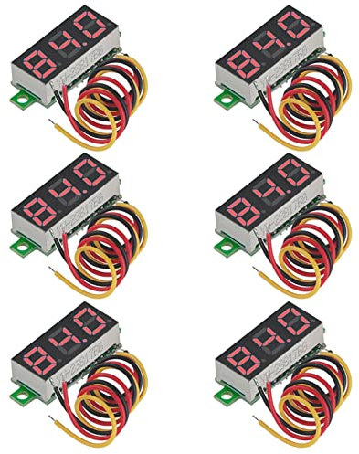 GTIWUNG 6 Stück Mini Digital Voltmeter, DC 0,28 Zoll Drei-Draht Spannungsprüfer, DC 0-100 V Mini Digital Voltmeter Messgerät Tester Led-anzeige Verpolungsschutz und Genaue Druckmessung, Rot