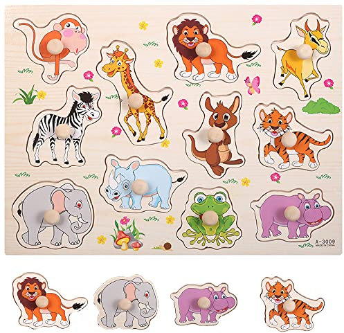 ZELAITE Holzpuzzle Zuhause Holzspielzeug für Kleinkinder, Ab 1 Jahr, Montessori Spielzeug, Jungen&Mädchen Kinder Frühes Lernspielzeug Kinder Geschenke (A)