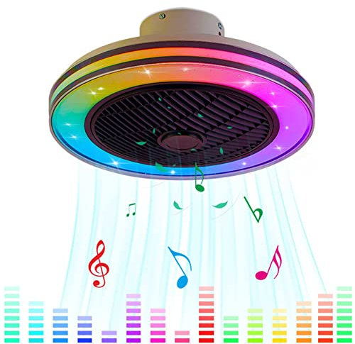 WENCY Ceiling Fan with Light,20 LED RGB Low Profile Ceiling Fan Lights with Bluetooth Speaker,Dimmable Lighting,6 Wind Speeds,Timer,App & Remote Control,Flush Mount Enclosed Ceiling Fan