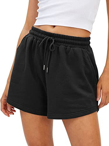 BUHIM Shorts Damen Sommer Sport Shorts Lässige Kurze Hose Baumwolle High Waist Running Shorts Gym Fitness Shorts Kurz Sporthose Jogginghose (Schwarz, XS)