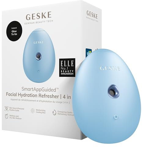 GESKE | SmartAppGuided™ Facial Hydration Refresher | 4 in 1 | Wasserzerstäuber | Gesichtsdampfer | Wasserspray | Face Mister | Gesichtsreinigungsgerät | Sprühnebler | Kosmetik | natürlicher Glow