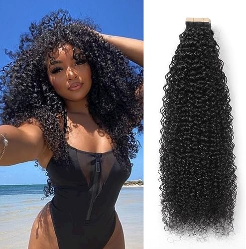 YDDM Schwarze Frauen tape extensions echthaar schwarz Kinky Curly Tape in haarverlängerung echthaar tapes unsichtbare extensions echthaar tape extensions echthaar 26 Zoll 40 stück 100G